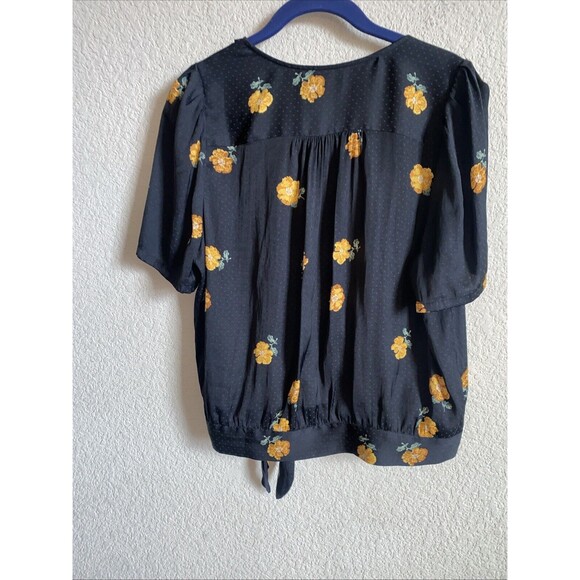 Madewell Womens Satin Floral Blouse Polka Dot Cottage Spring Tie Snap Cottage L - Picture 8 of 9